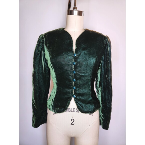 LANZ Green VELVET Blazer Jacket Bodice - Cropped - LARP Victorian Edwardian Xs - Picture 3 of 8